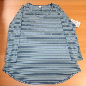 Womens Lularoe Lynnae Long Sleeve Shirt Top XS Blue Teal Striped NWT